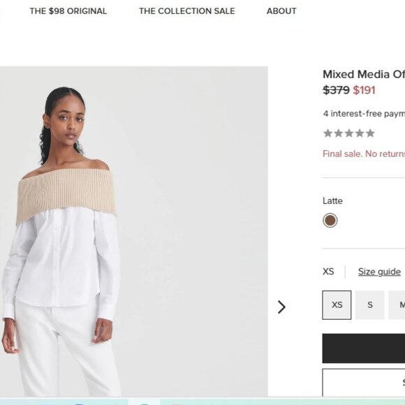 NAADAM ! Mixed Media Off The Shoulder Top  ( XS) - Picture 1 of 12